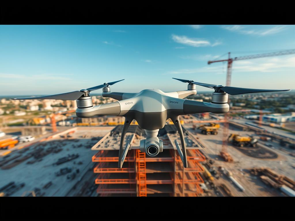 Dron dokumentujący postęp prac na placu budowy z góry