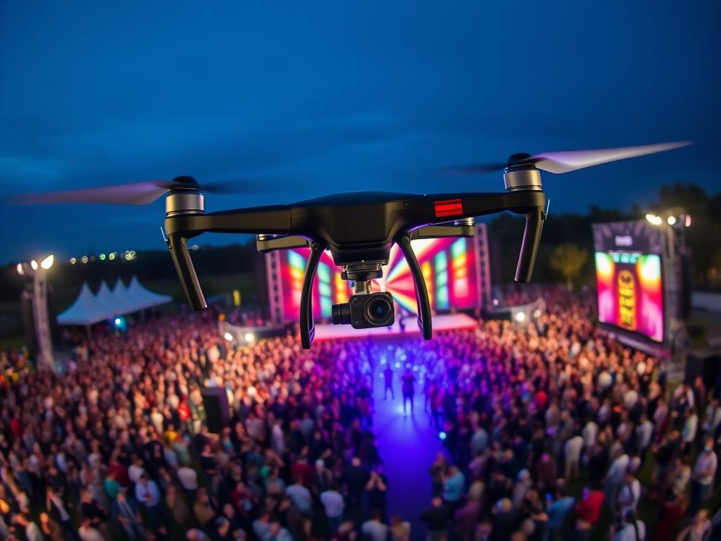 Dron filmujący duże wydarzenie plenerowe z perspektywy powietrznej