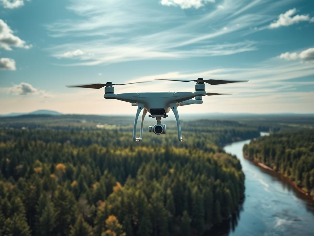 Dron filmujący obszary przyrodnicze z ukazaniem ekosystemów z perspektywy powietrznej