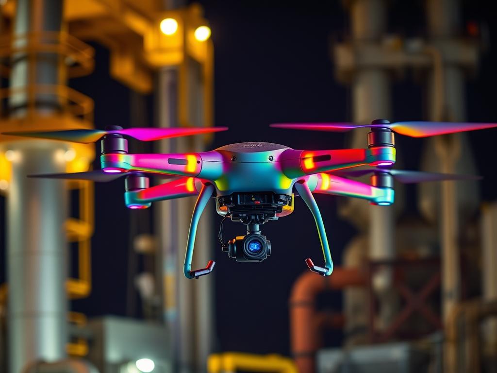 Dron wyposażony w kamerę termowizyjną podczas inspekcji technicznej